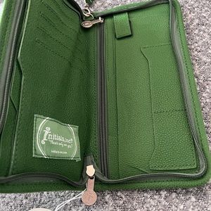 Emerald Green clutch with L monogram